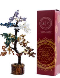 CHARM INFINIA 300 Beads Seven Chakra Crystal Tree with Wooden Bark & Base – Handmade Chakra Healing Tree for Balance Energy and Home Décor (300, Multicolor)